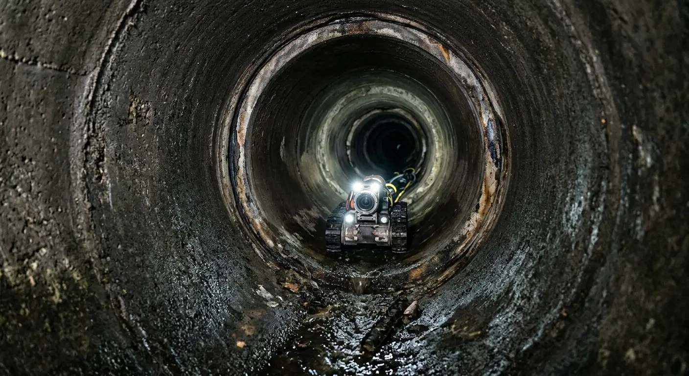 Robotic sewer camera inspecting pipe interior for Sewer Line Repair in Ansonia